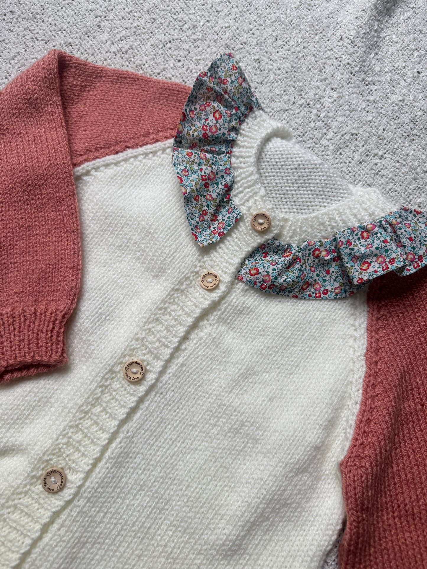 2-4 cream & vintage peach with liberty collar cardigan
