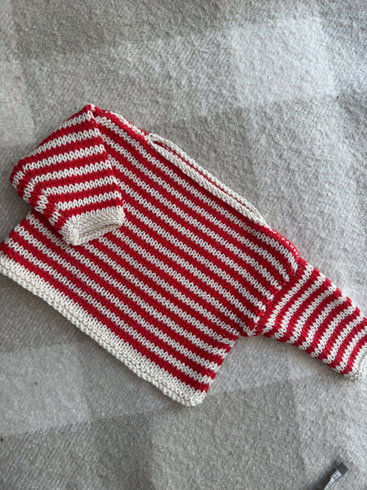 3-6m cream and red cotton stripe jumper