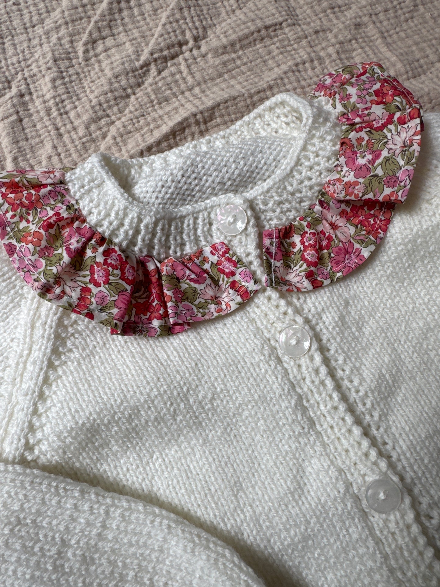1-2 years pale cream cardigan with liberty collar