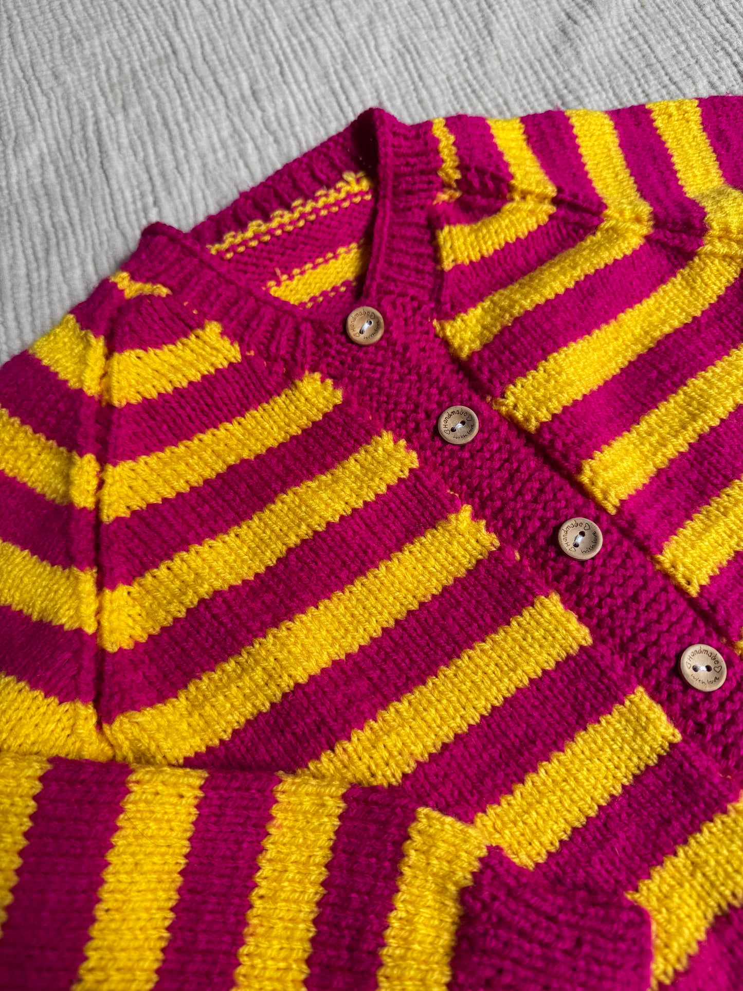 3-4 years hot pink and cornflower stripe cardigan