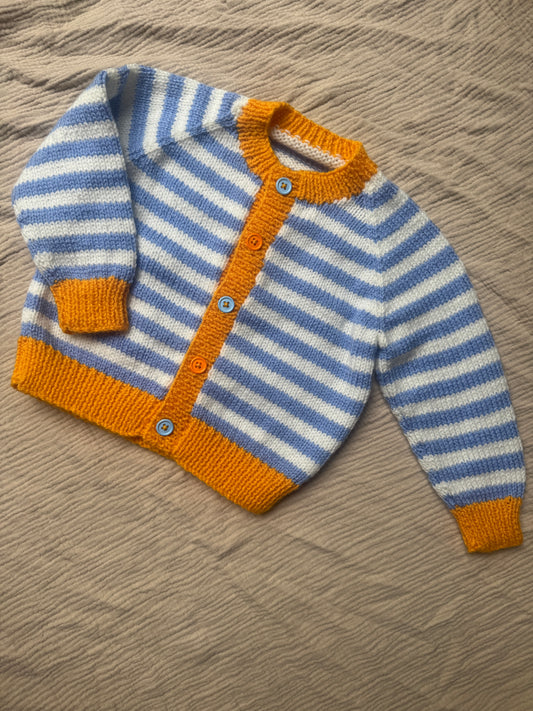 1-2 years blue/white striped cardigan