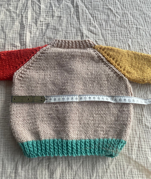 6-9 months beige cardigan with multi colour sleeves