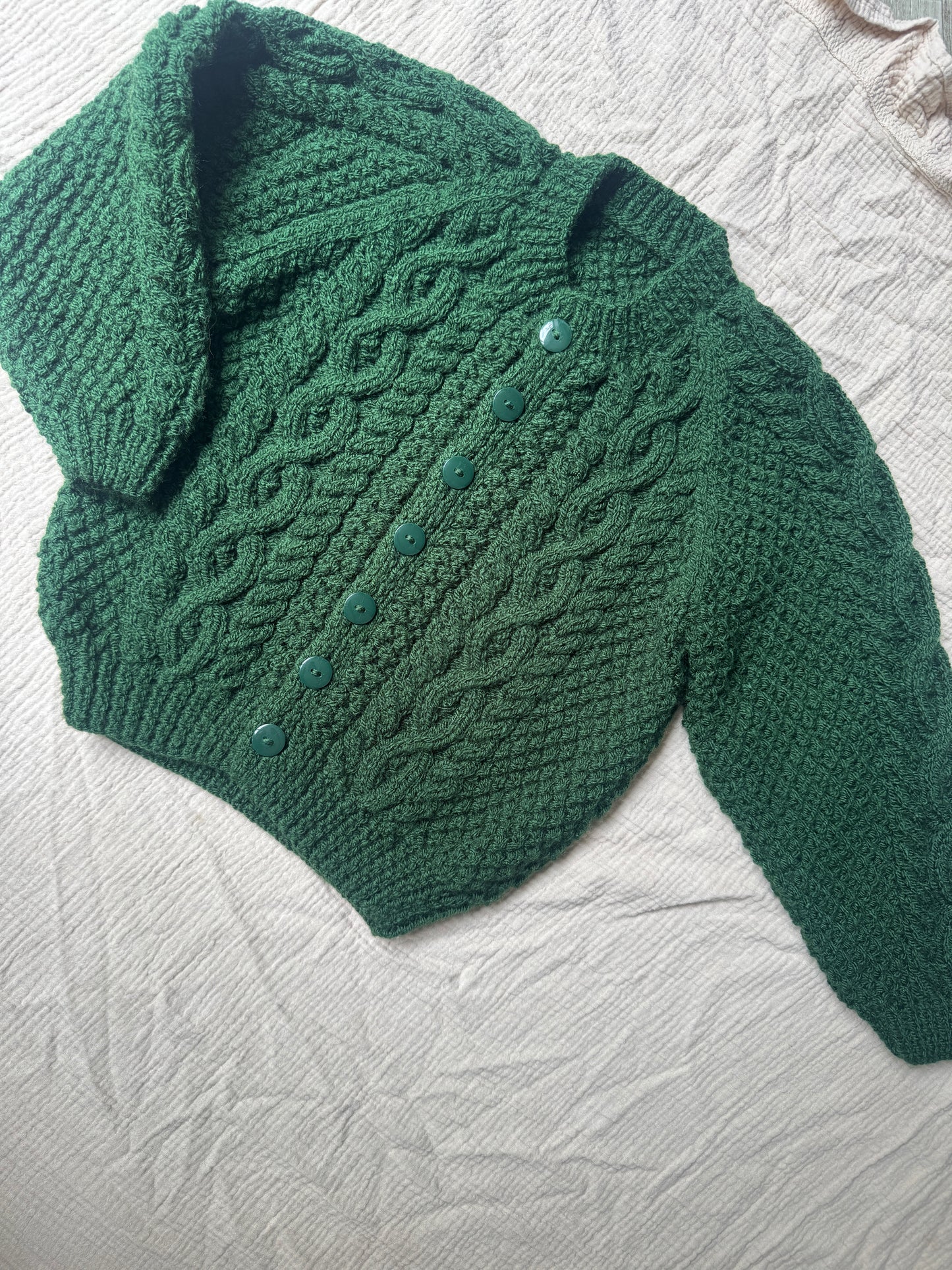 3-4 years Christmas green Aran cardigan
