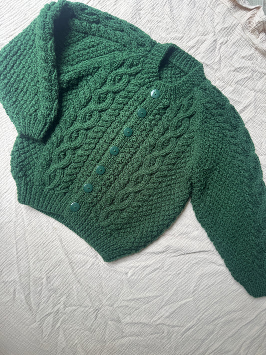 3-4 years Christmas green Aran cardigan