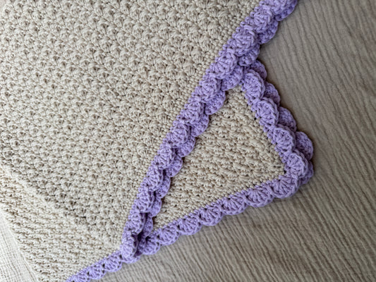 Stroller blanket hand crochet in cream and pale lilac