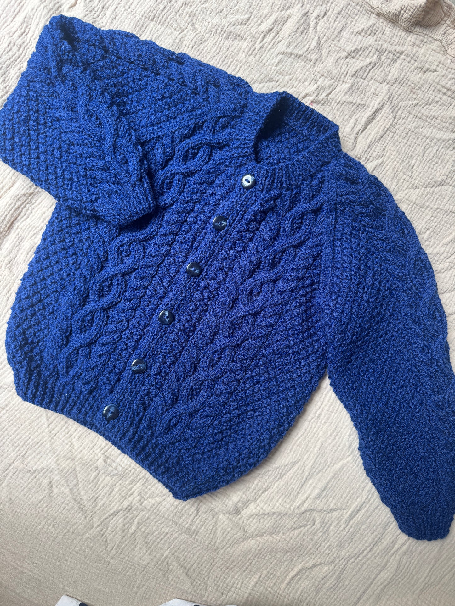 4-6 years royal blue Aran cardigan