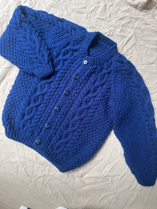 4-6 years royal blue Aran cardigan