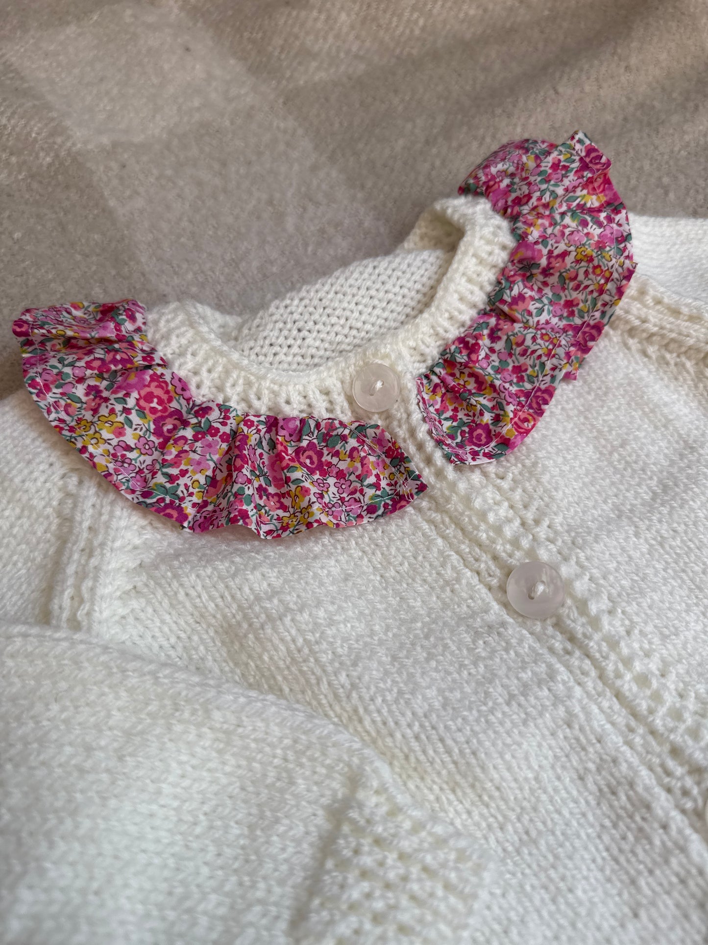6-12m cream cardigan with liberty collar