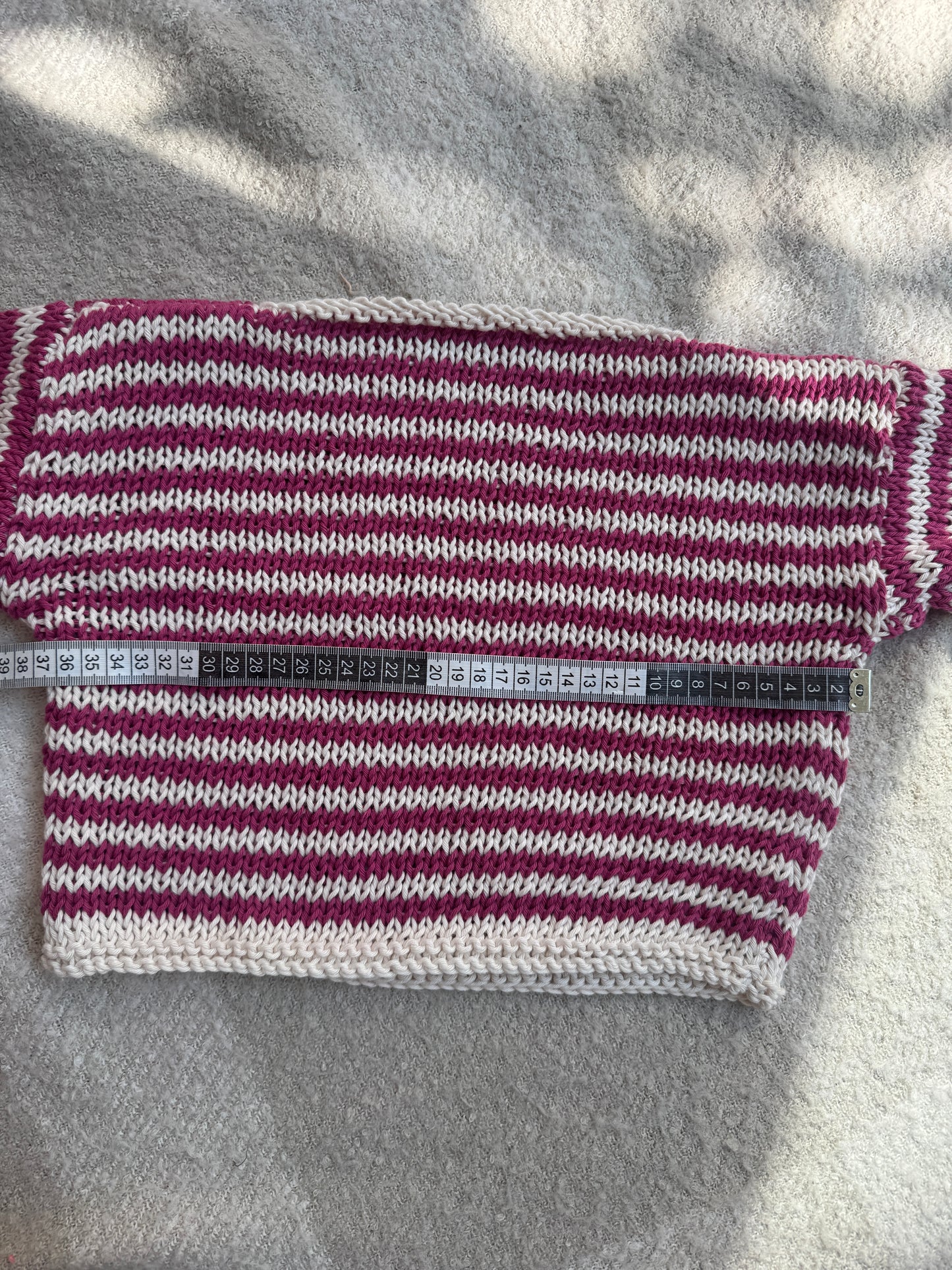 1-2 years raspberry and cream cotton stripe jumper