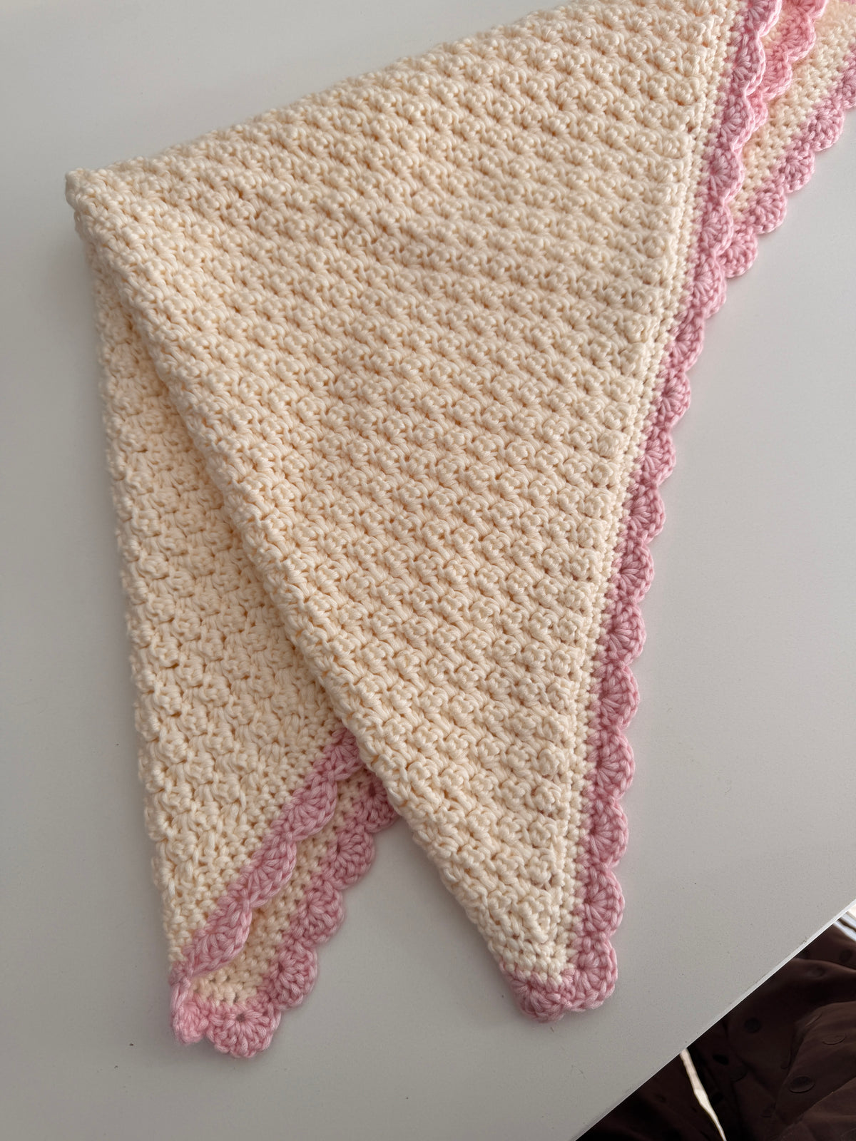 stroller blanket hand crochet in cream and soft pink
