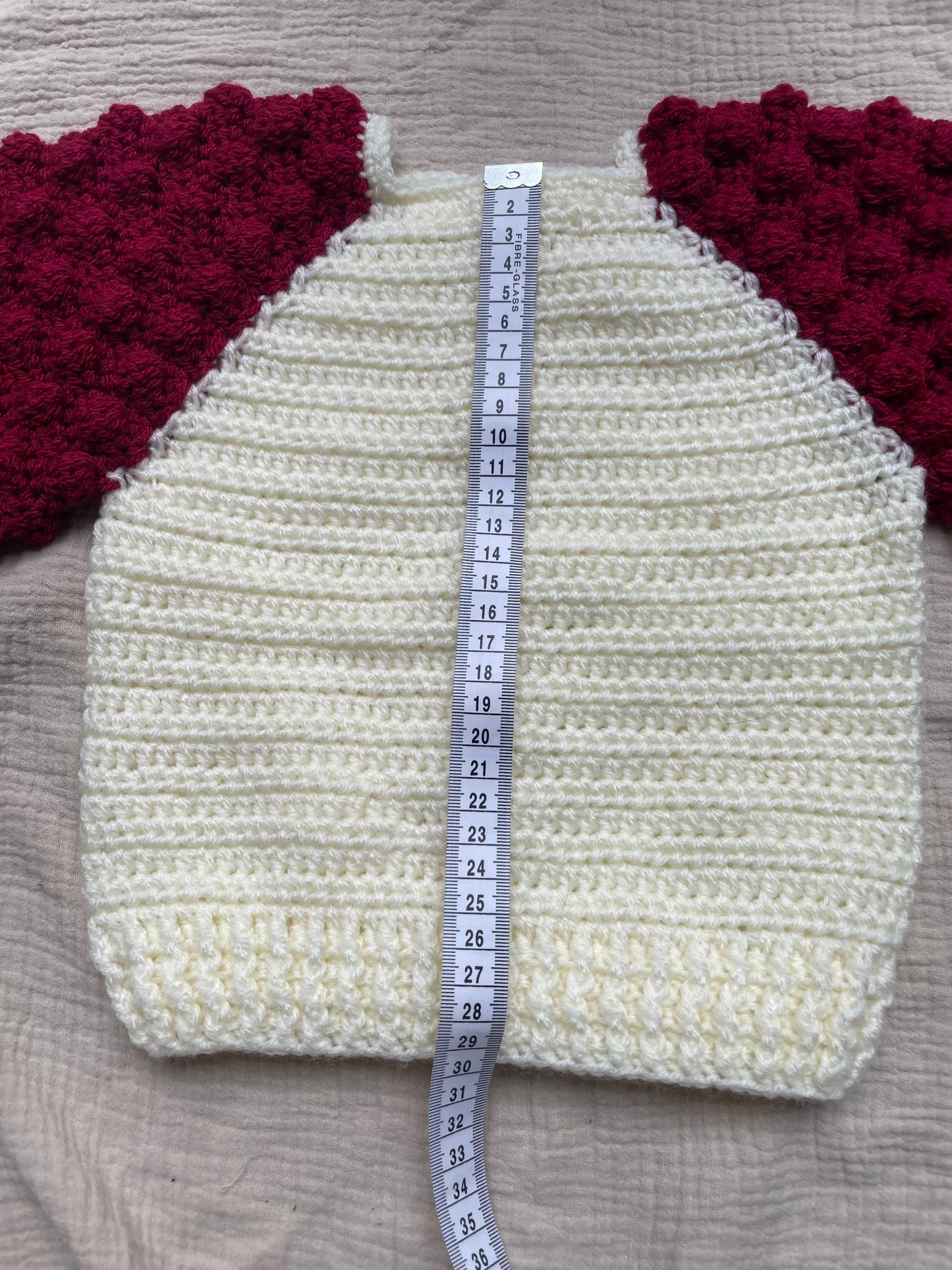 12-18m cream cardigan with claret sleeves