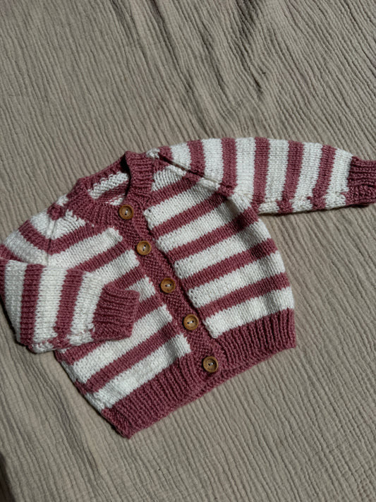 0-3m pale rose & cream stripe cardigan