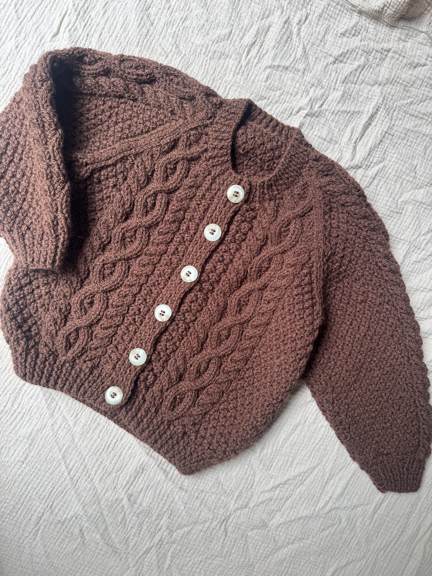 3-4 years chocolate Aran cardigan