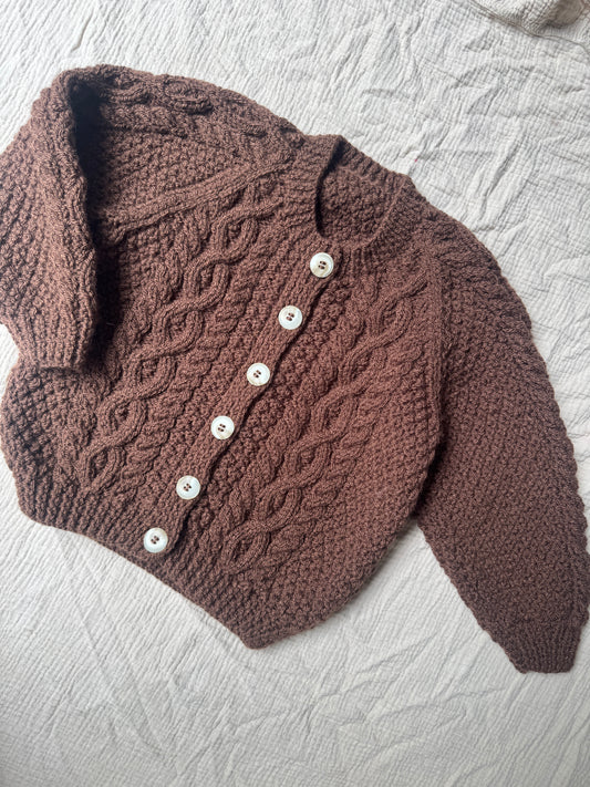 3-4 years chocolate Aran cardigan