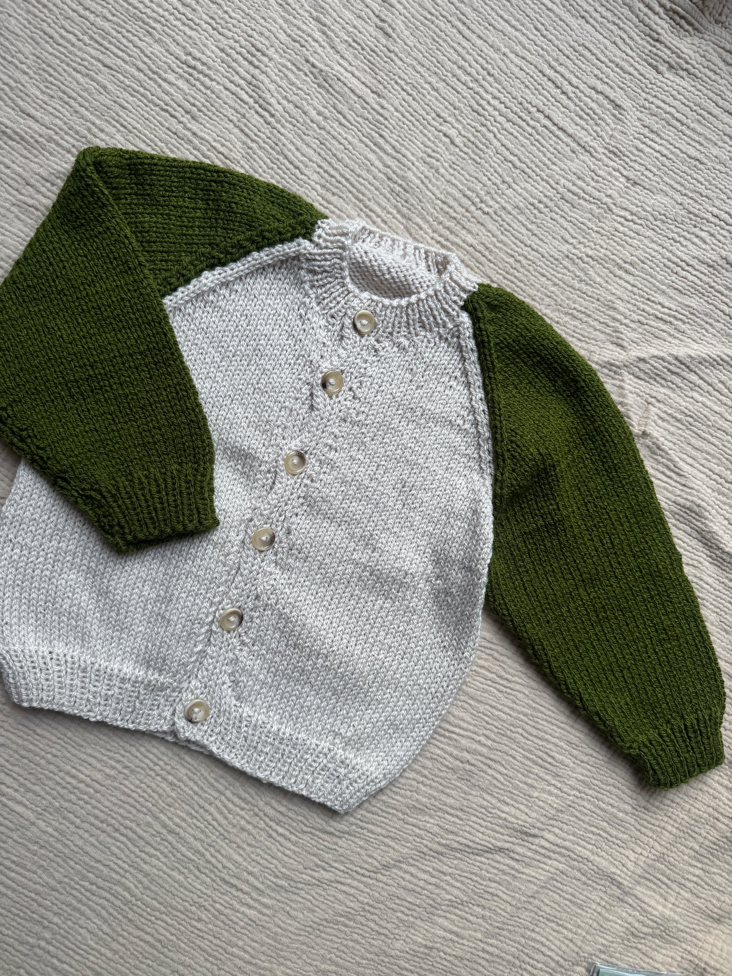 1-2years parchment with olive cardigan