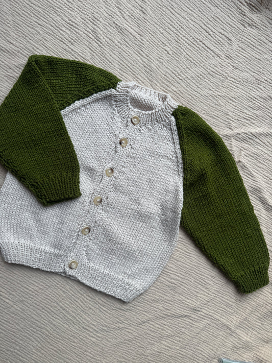 1-2years parchment with olive cardigan