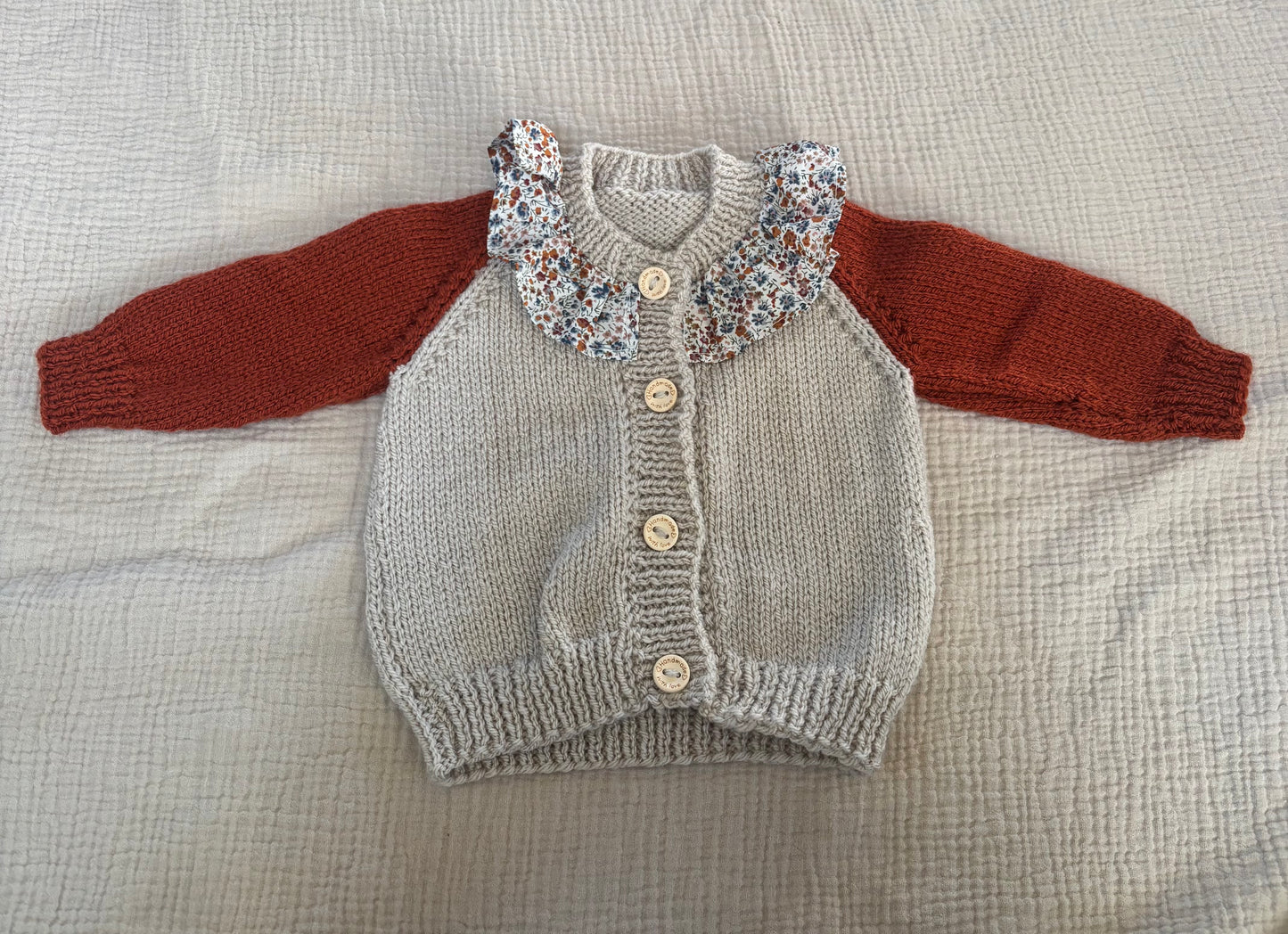 3-6m parchment and copper cardigan with liberty collar