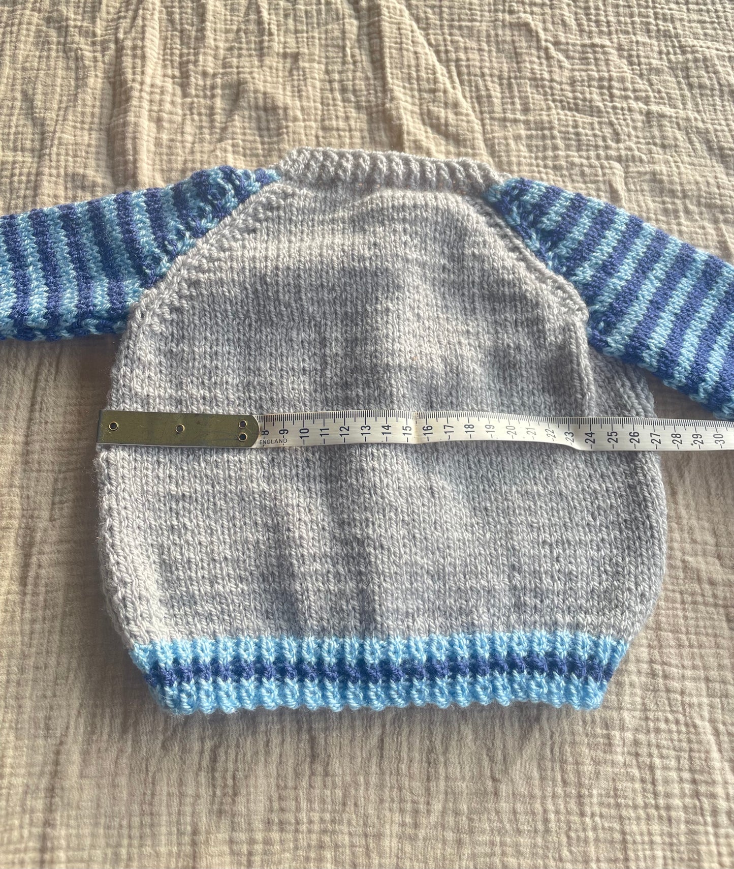 6-9m grey and blue striped cardigan
