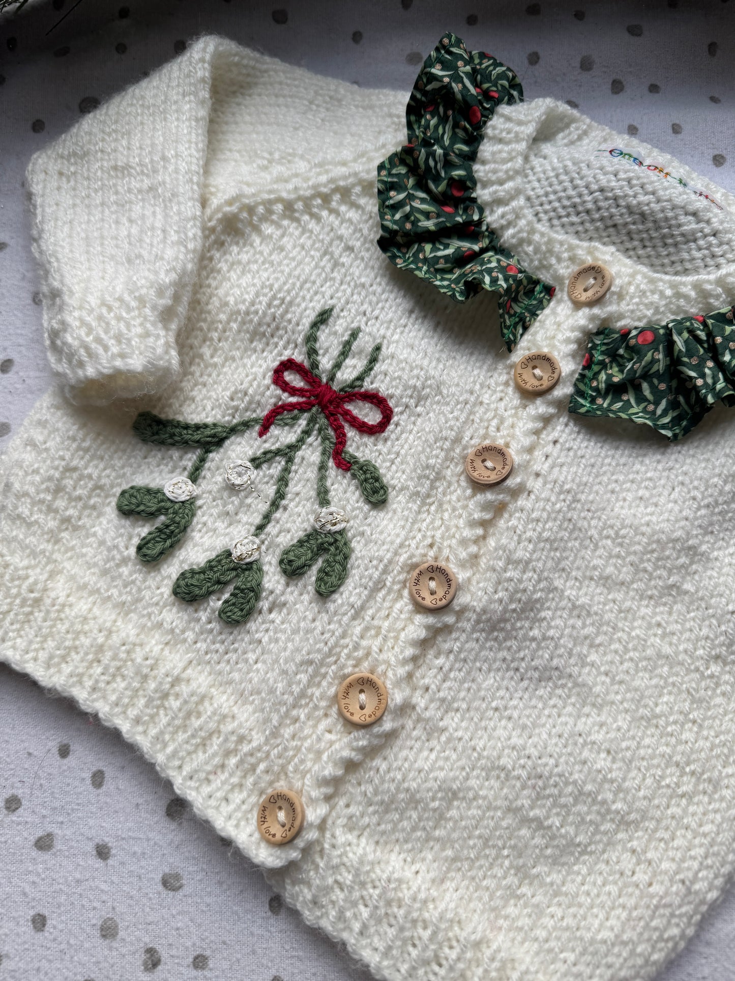 Mistletoe kisses 3/6m cream liberty collar cardigan