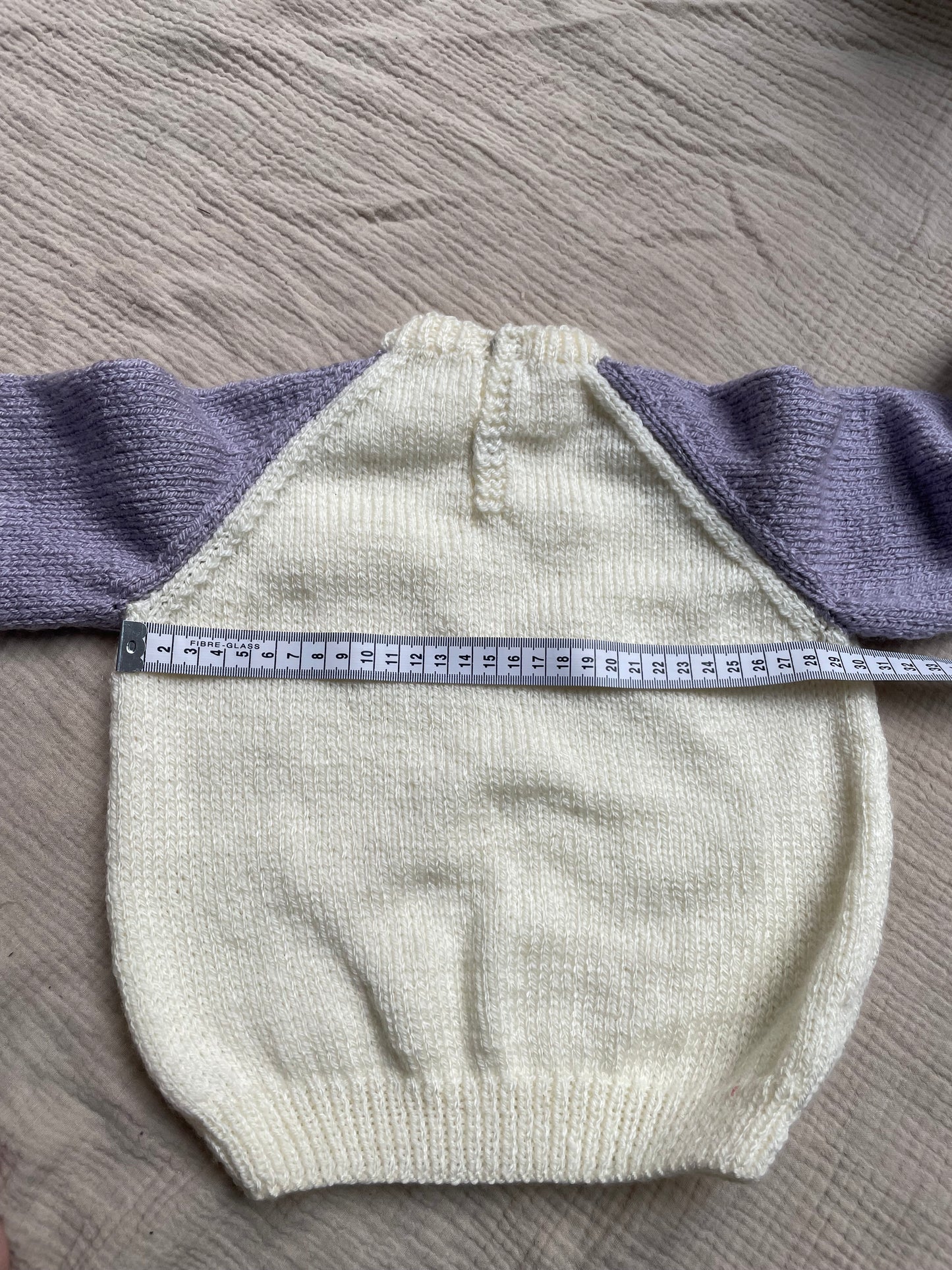 12-18m cream jumper with light purple sleeves