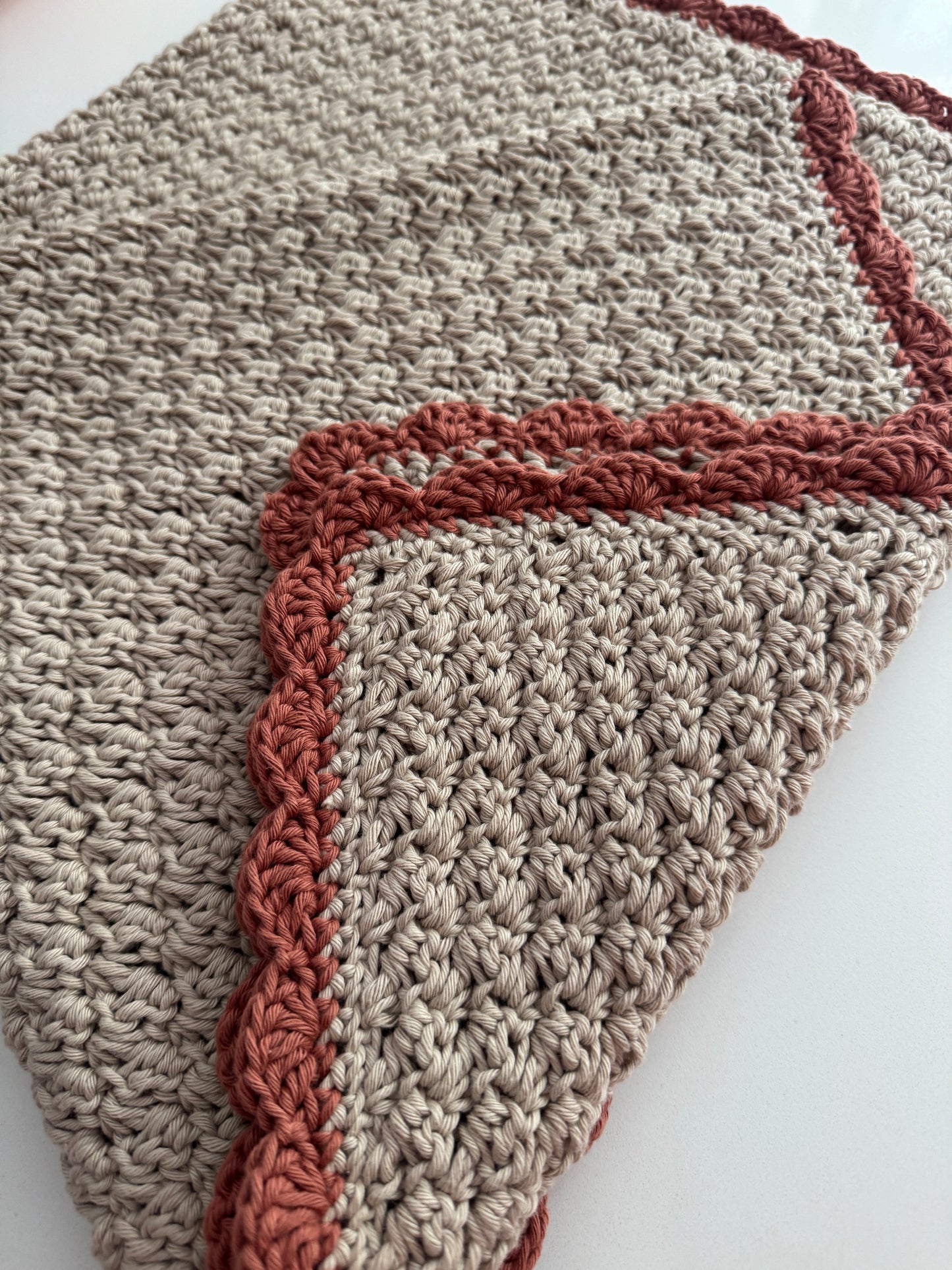Stroller blanket hand crochet in wheat and rust