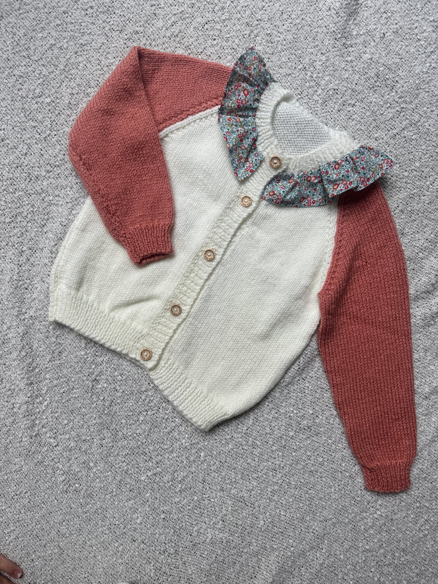 2-4 cream & vintage peach with liberty collar cardigan
