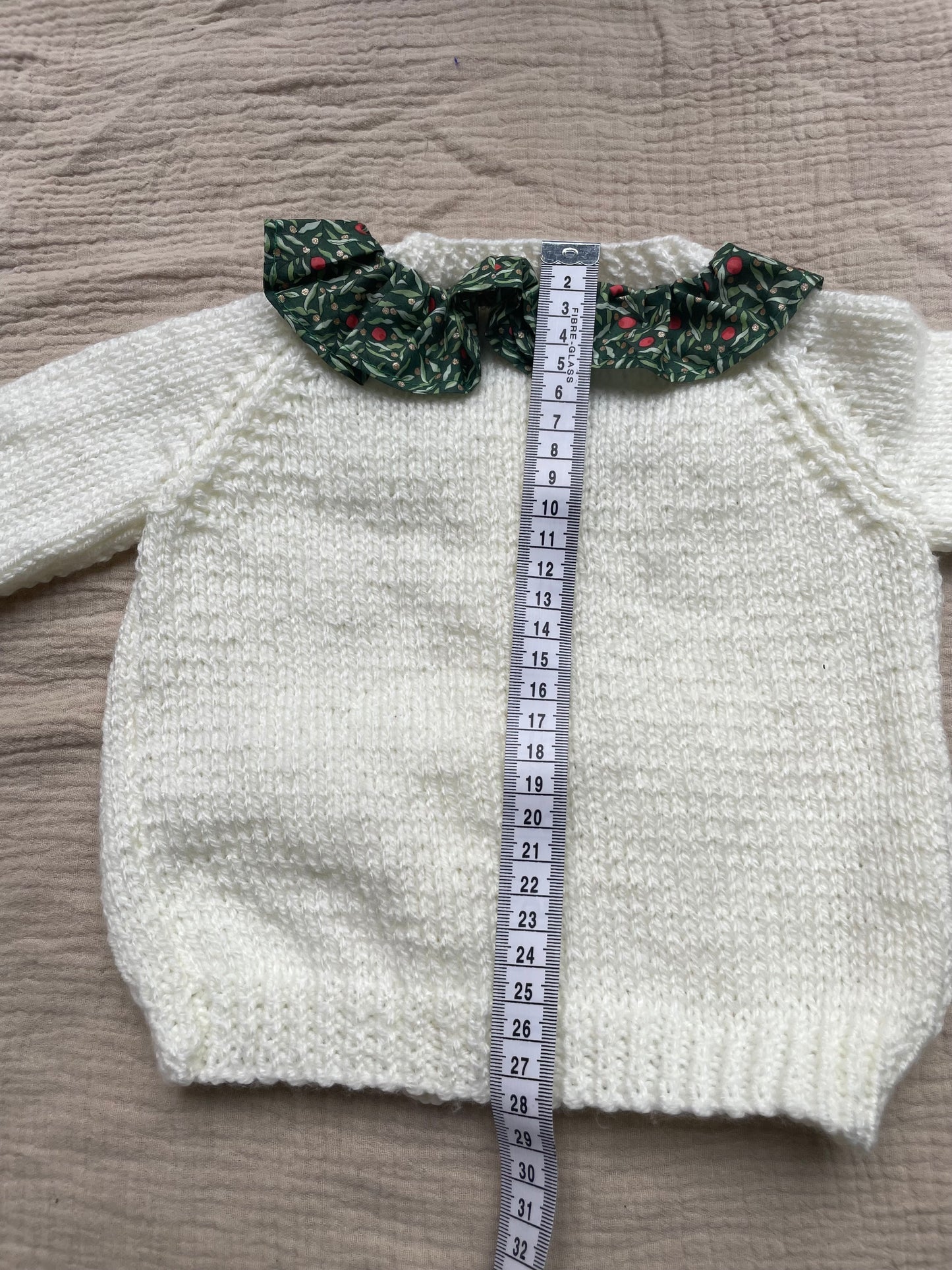 3-6m pale cream cardigan with a liberty collar