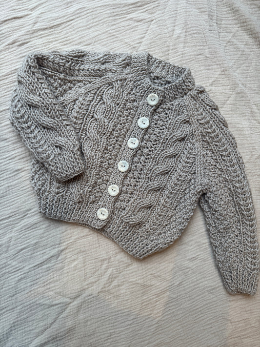 1-2 years parchment Aran cardigan