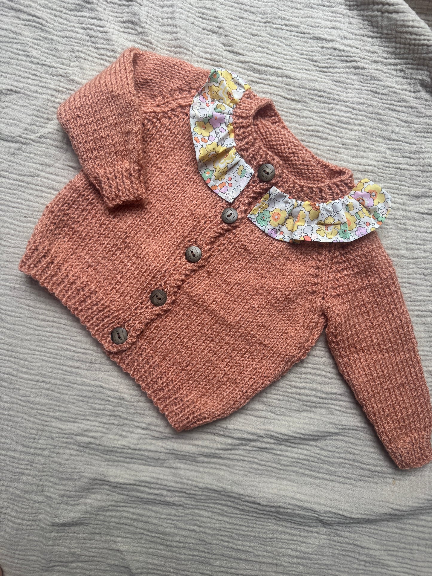 6-9 months vintage peach with liberty collar cardigan