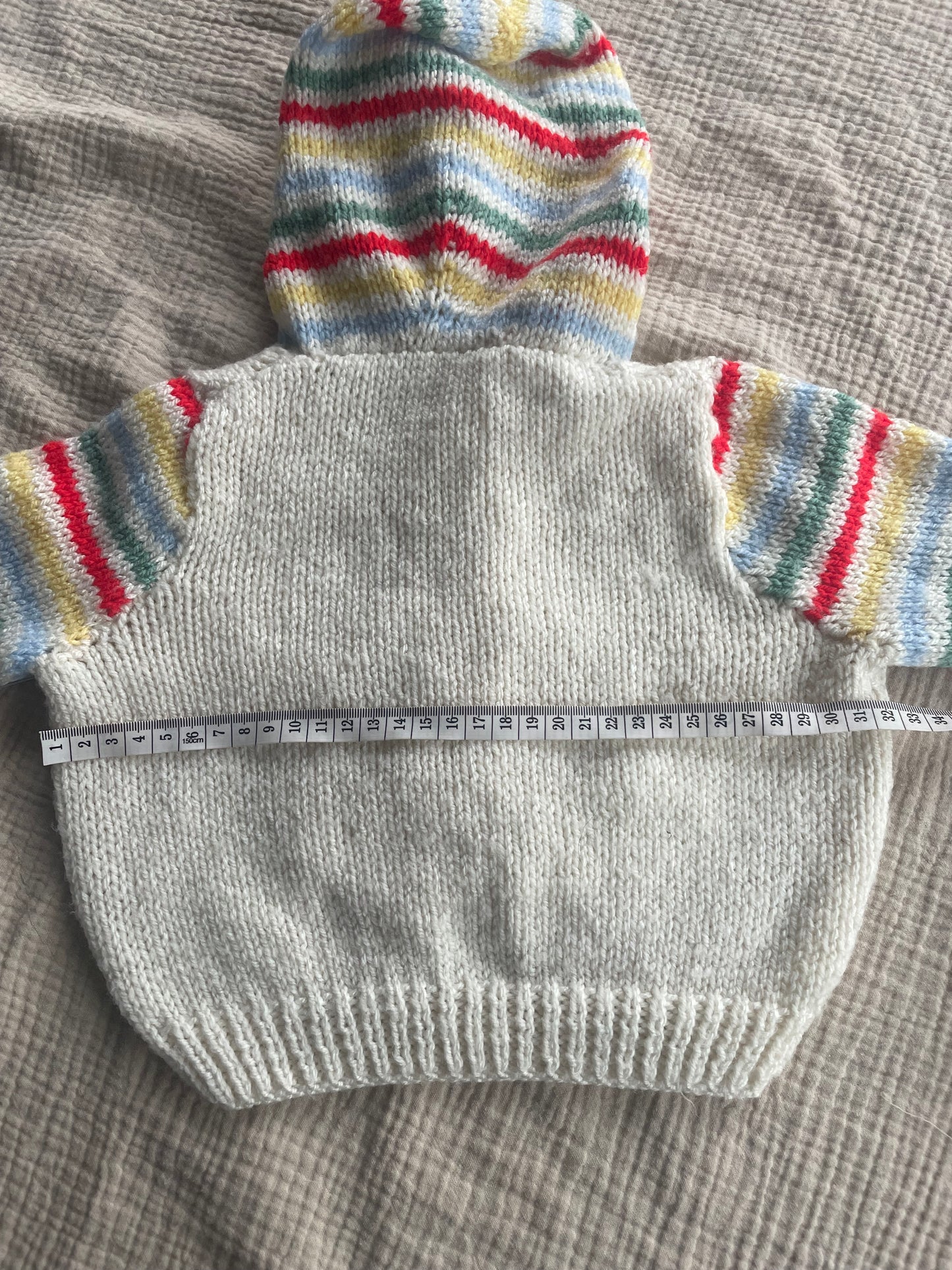 1-2years cream striped hooded cardigan with mittens