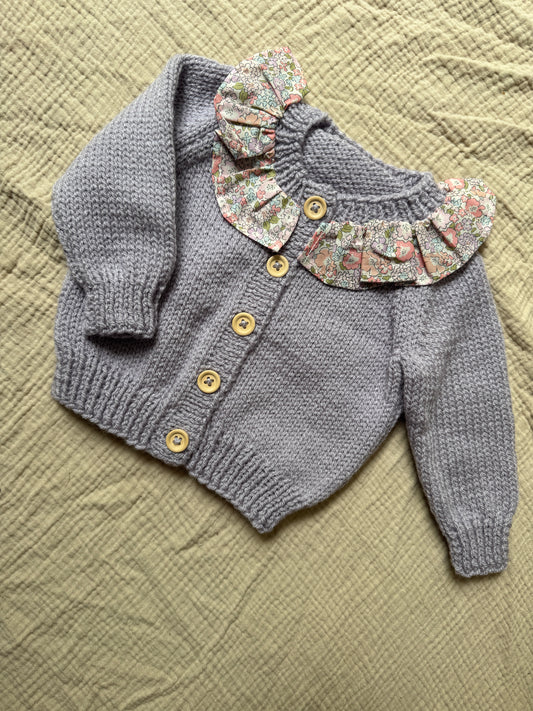 0-3m lilac cardigan with liberty collar