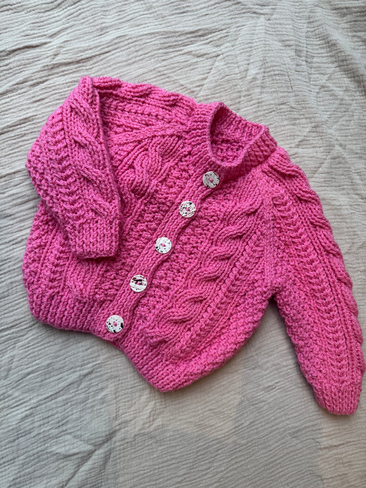 1-2 years fondant Aran cardigan