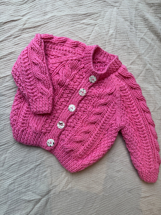 1-2 years fondant Aran cardigan