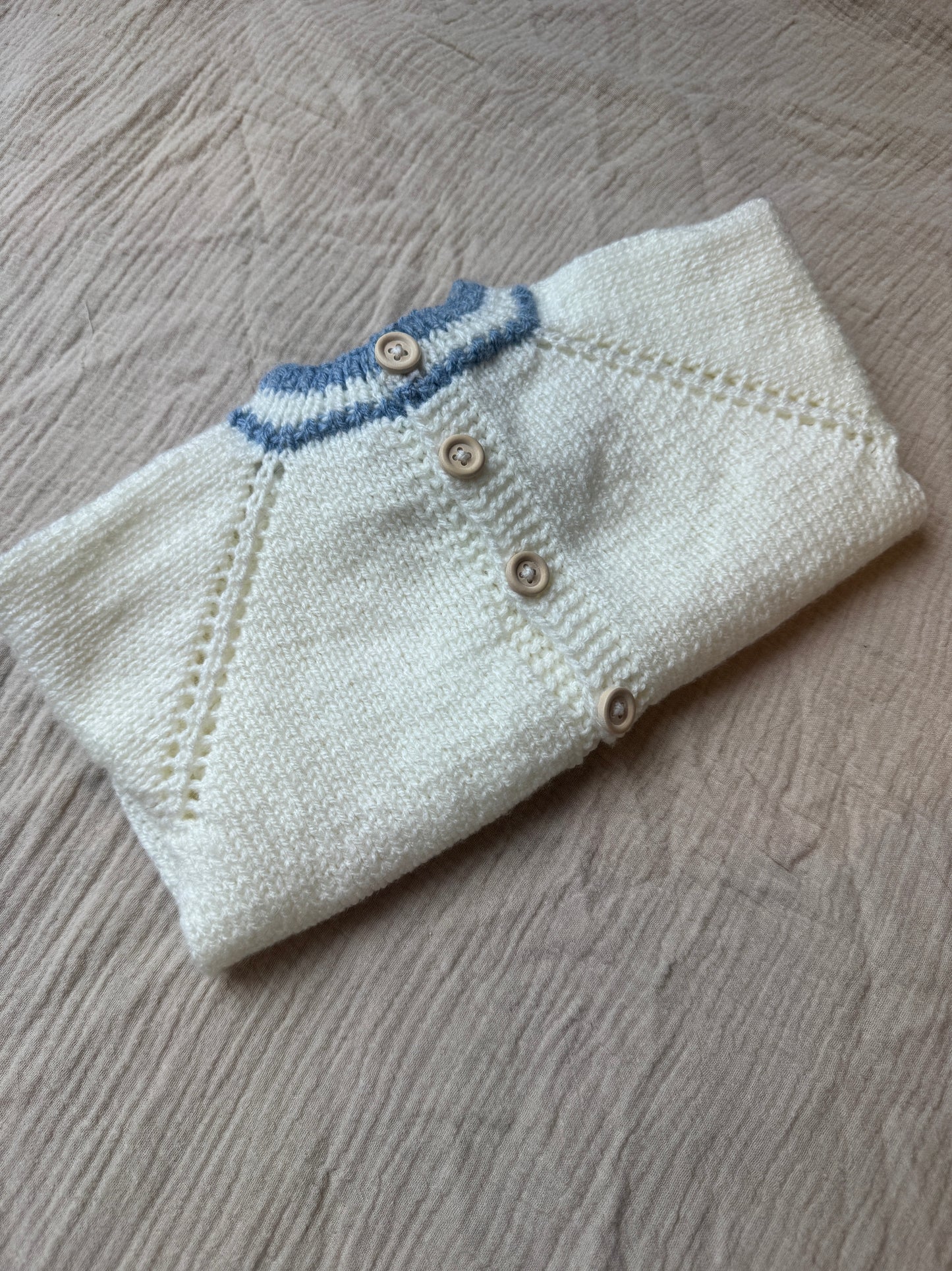 6-12m cream with blue highlights cardigan