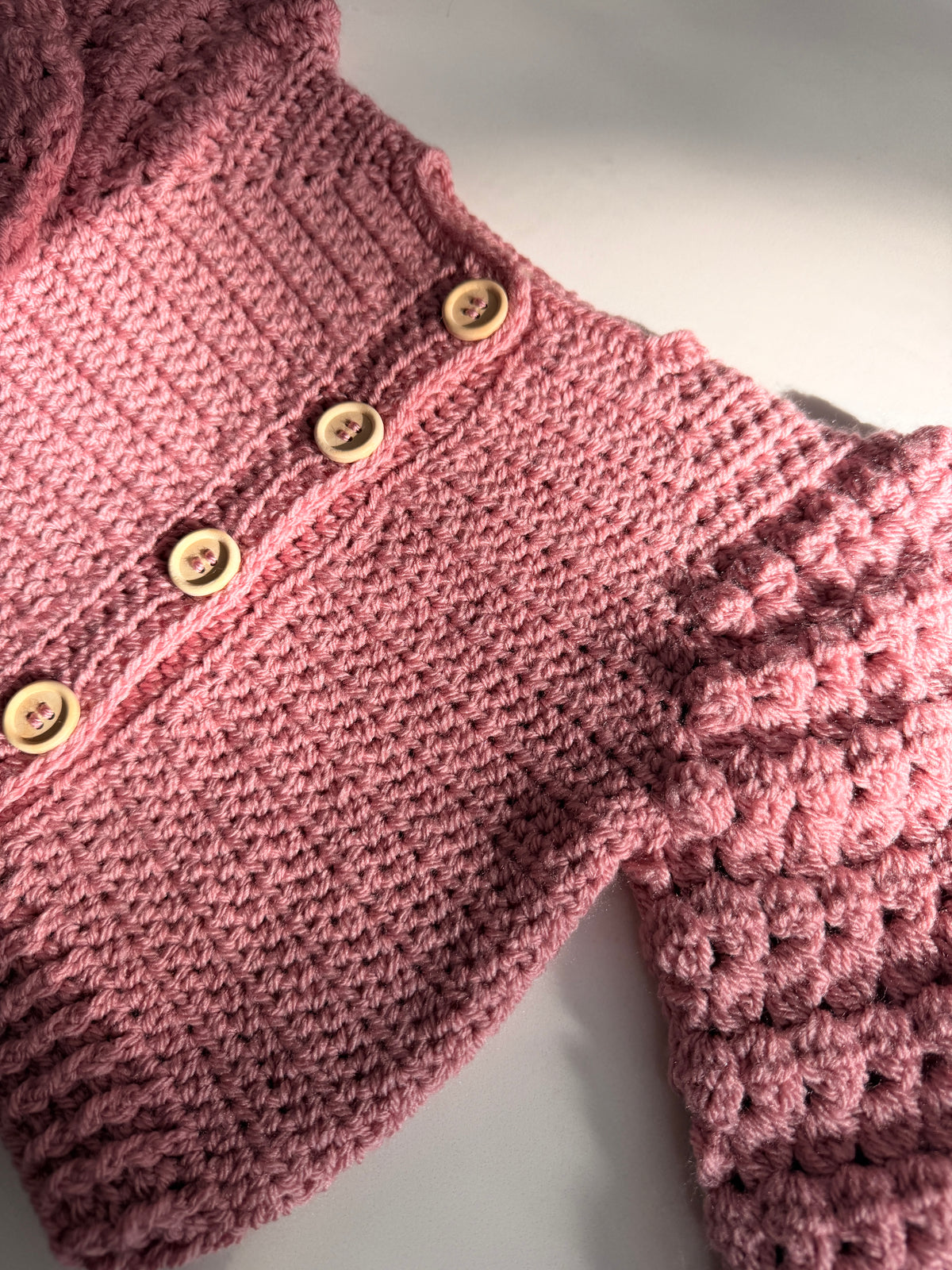9-15 months pale rose crochet cardigan