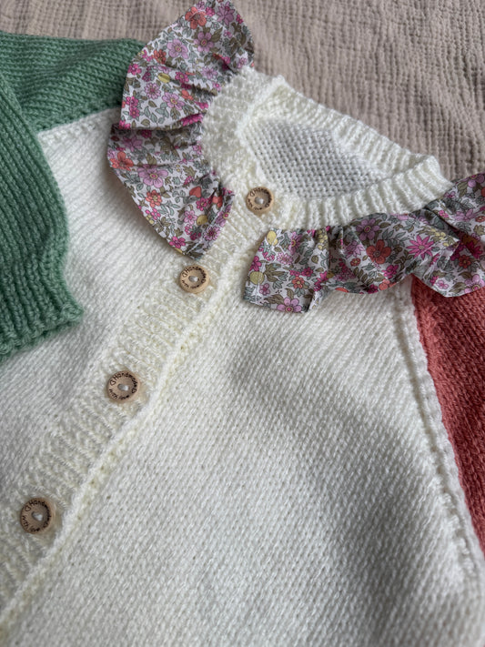 2-4 years colour block with liberty collar cardigan