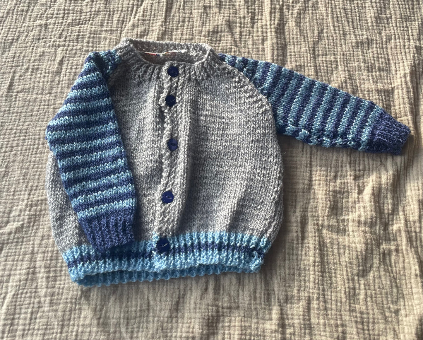 6-9m grey and blue striped cardigan