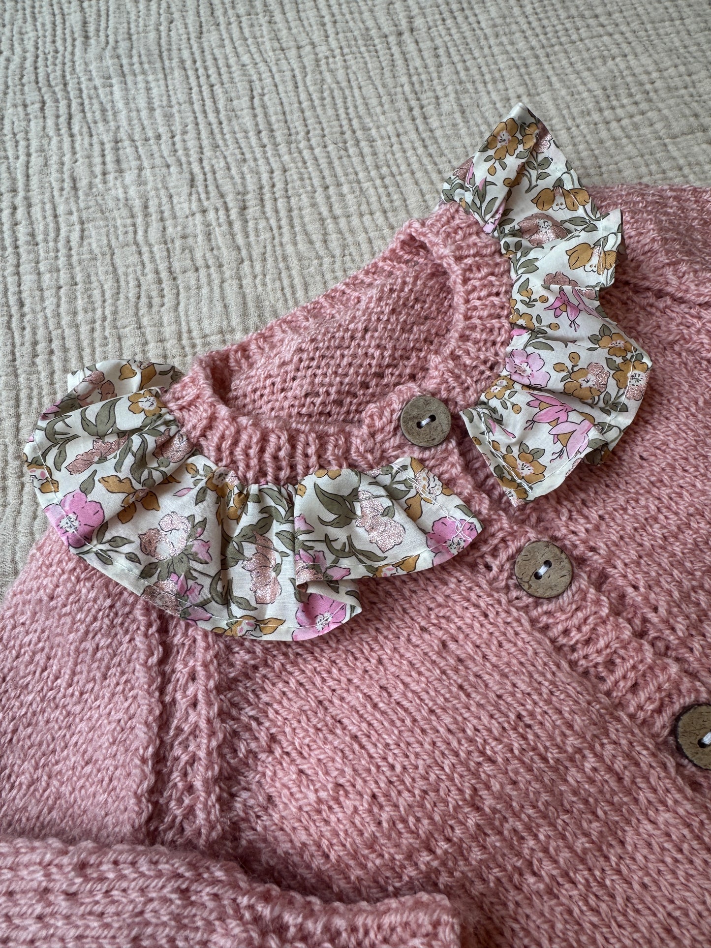 6-12m oyster pink with liberty collar cardigan