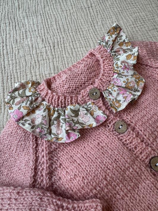 6-12m oyster pink with liberty collar cardigan