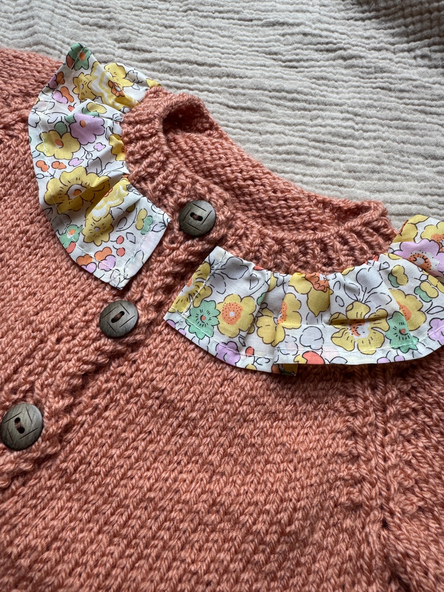 6-9 months vintage peach with liberty collar cardigan