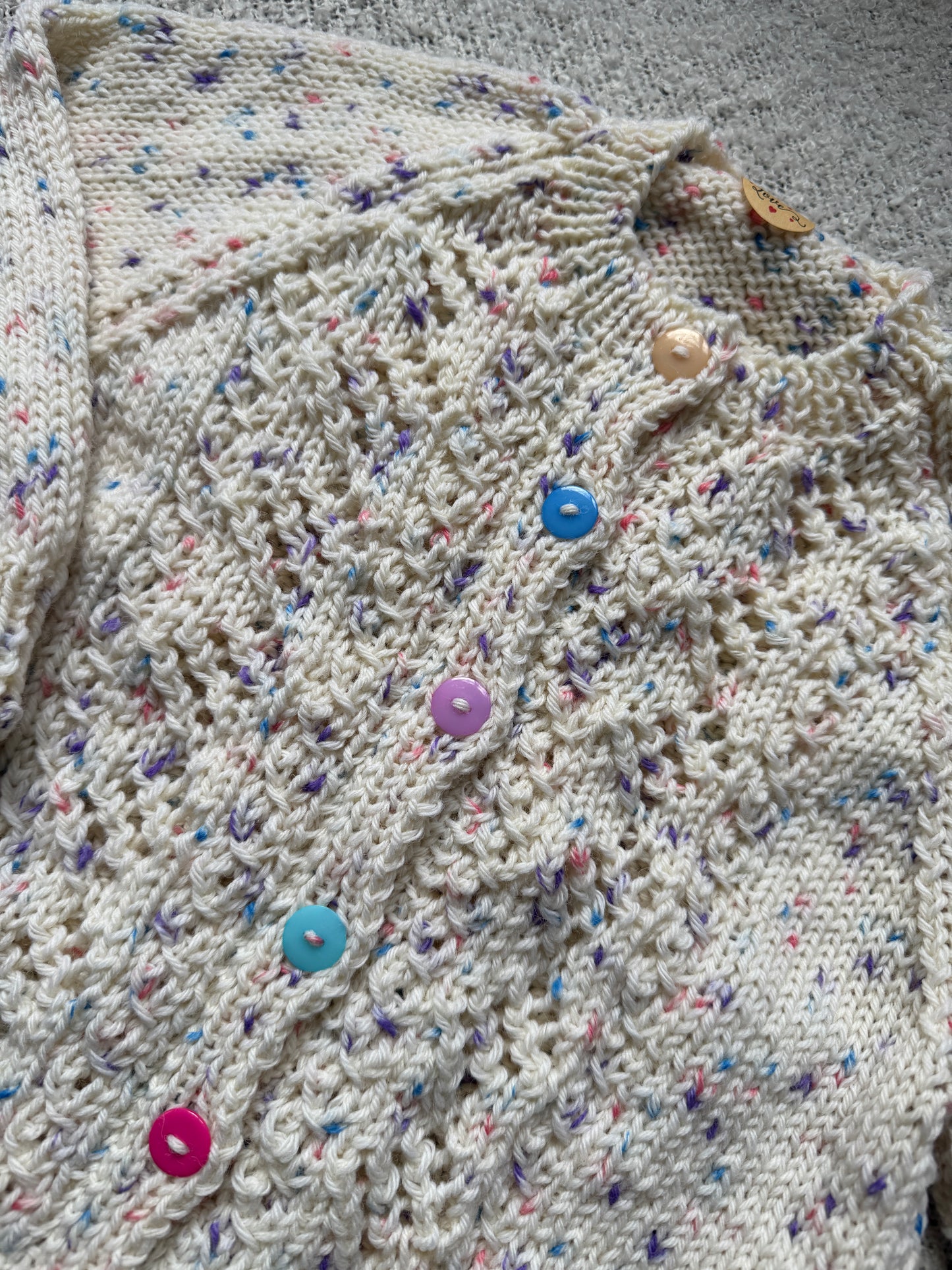 2-3 years purple/pink fleck cardigan with lacy front