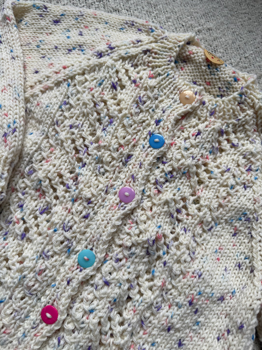 2-3 years purple/pink fleck cardigan with lacy front