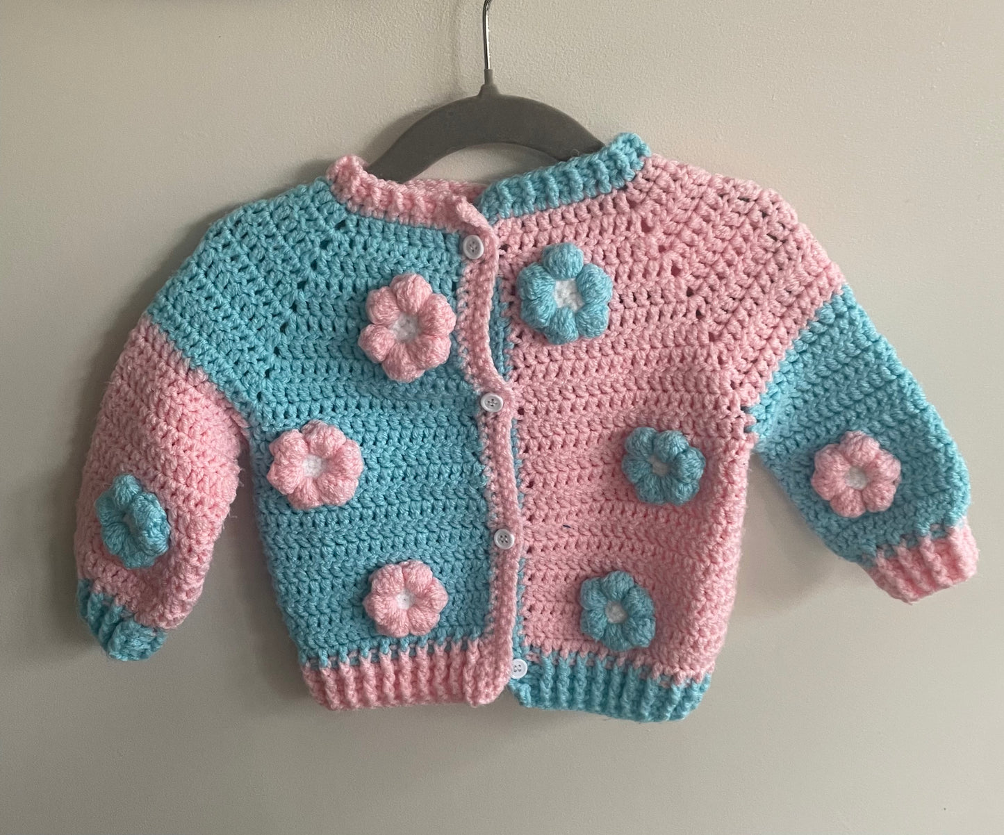 9-12 months pink and blue flower cardigan