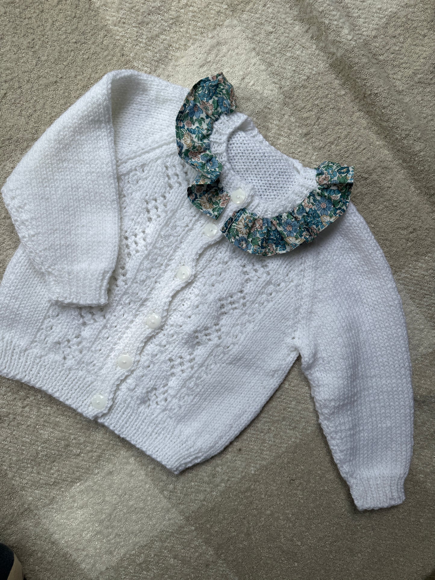 1-2 years white cardigan with liberty collar