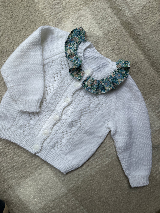 1-2 years white cardigan with liberty collar