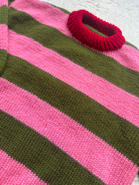 3 -5 years green and pink stripe jumper