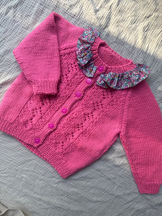 2-3 years pink lacey front with liberty collar cardigan