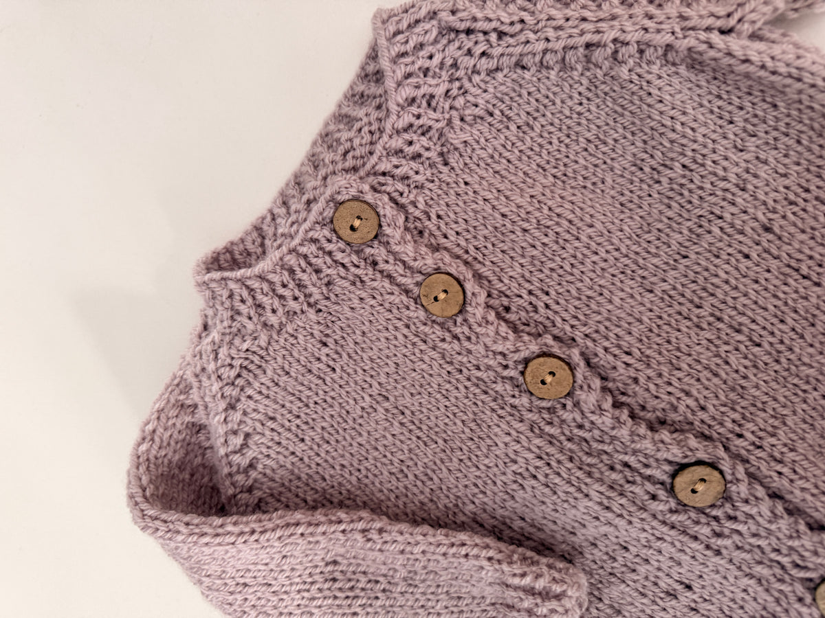 0-3m mushroom cardigan (lilac undertone)