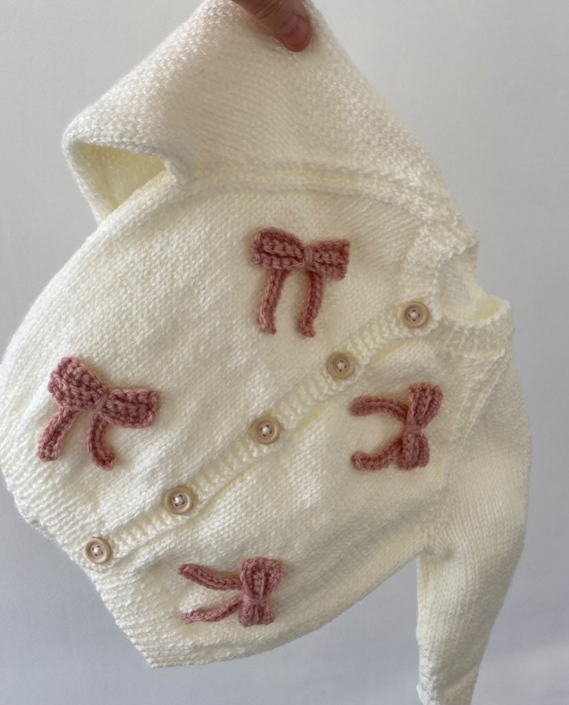 Knitted to order bow personalised cardigan/jumper