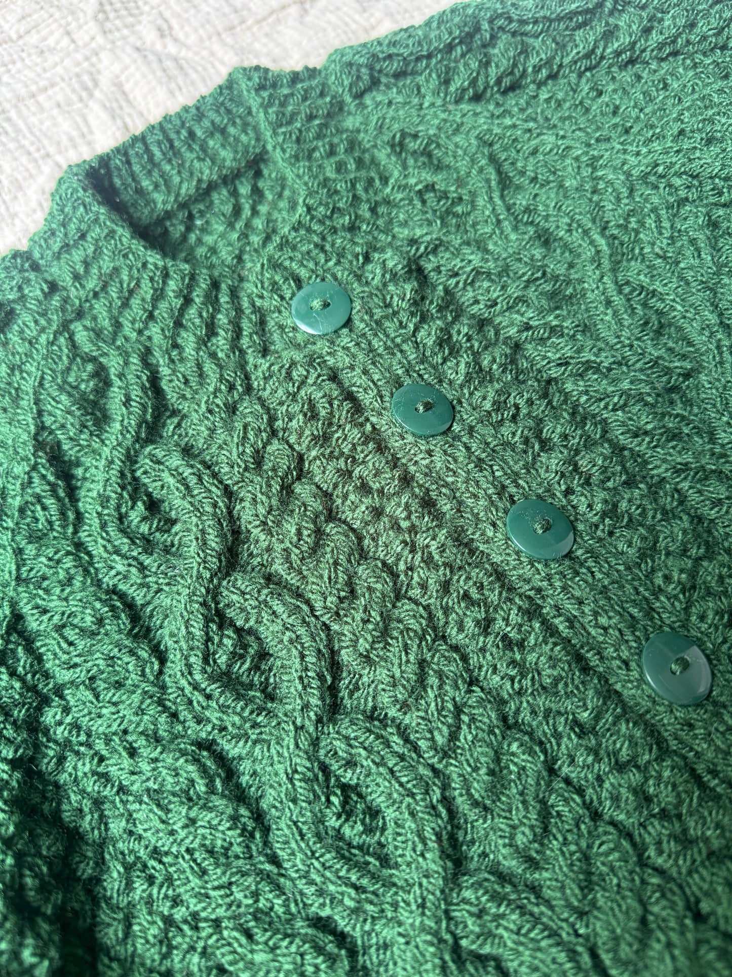 3-4 years Christmas green Aran cardigan